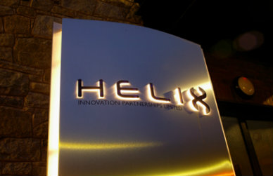 Free-standing illuminated Helix branding